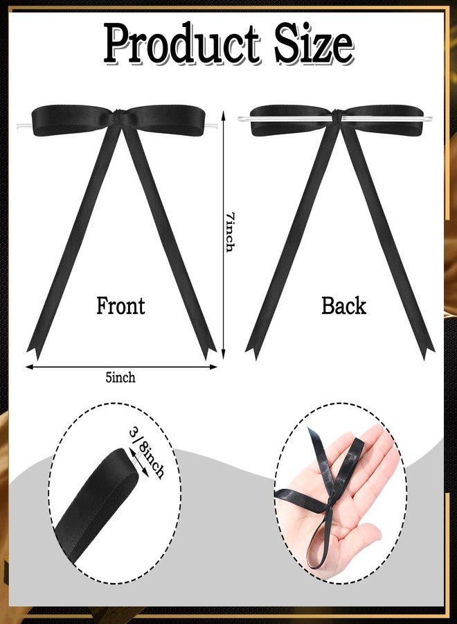 ProSuites 60 Pcs Twist Tie Bows Black Bows for Cake Decorating, Satin Ribbon Bows for Gift Wrapping Crafts Treat Bags, 5 x 7 Inch - Image 5